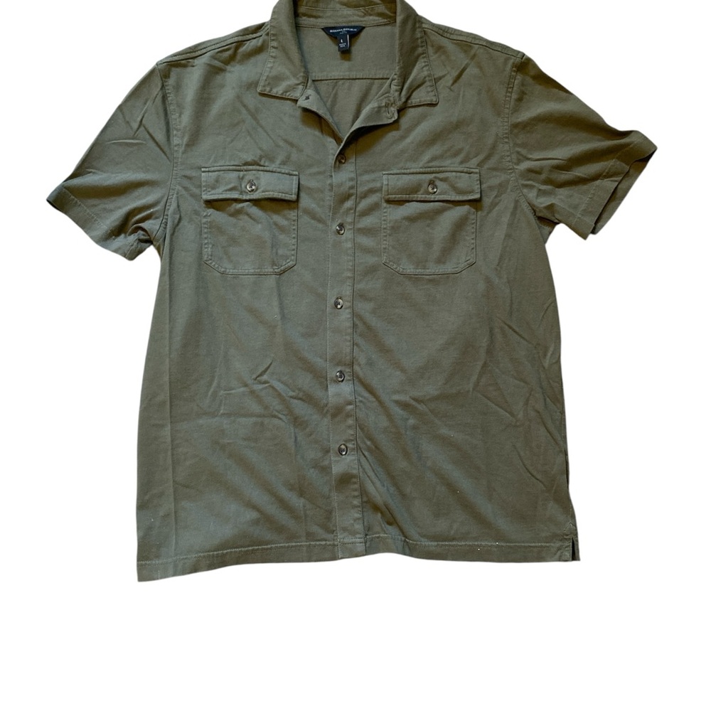 Banana Republic Green Short Sleeve Button Down Shirt Slim Fit Olive | Men's L